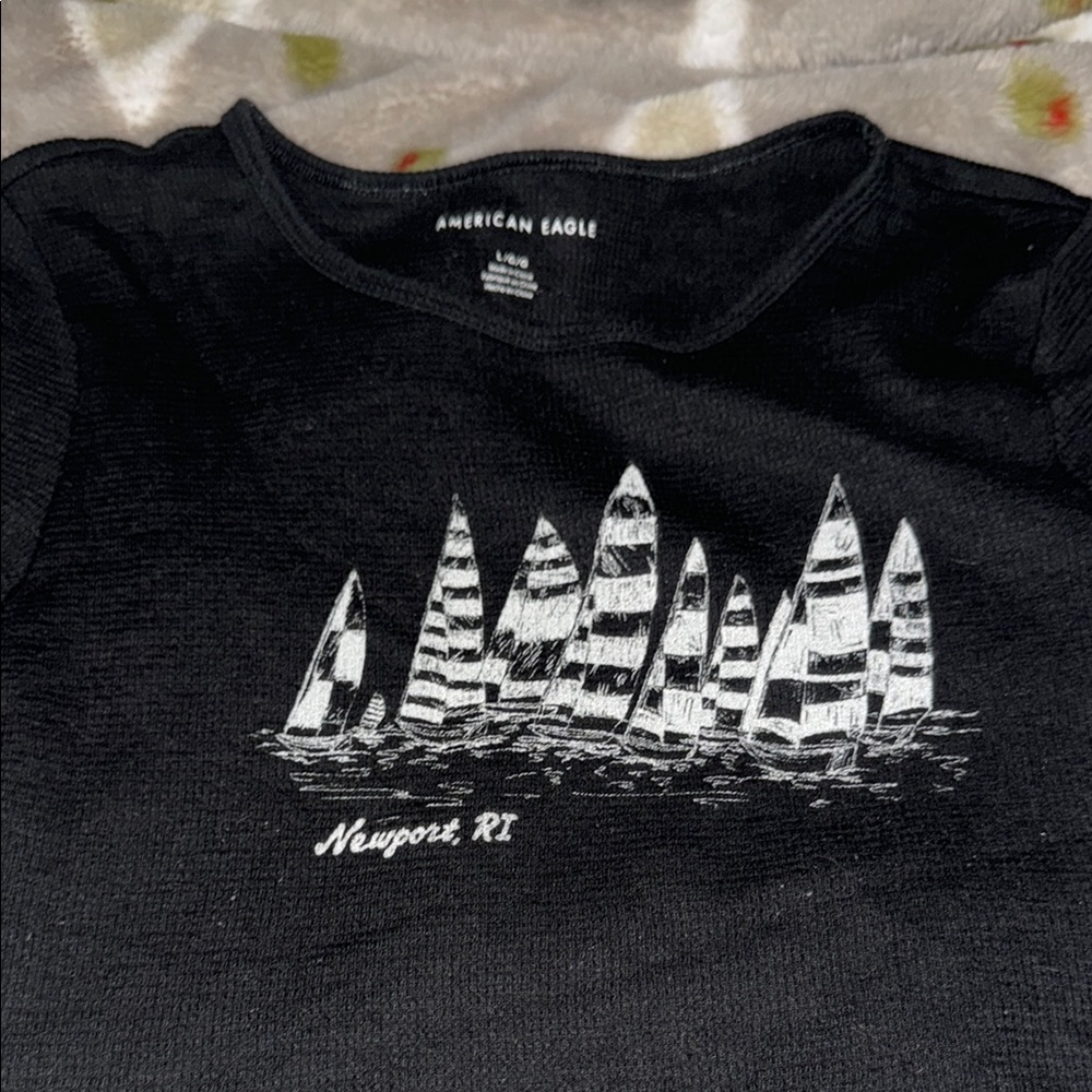 American Eagle Outfitters Black Long Sleeve Tee with Sailboat Design